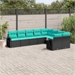 Afuera Living Contemporary Poly Rattan Patio Sofa Set in Black/Blue