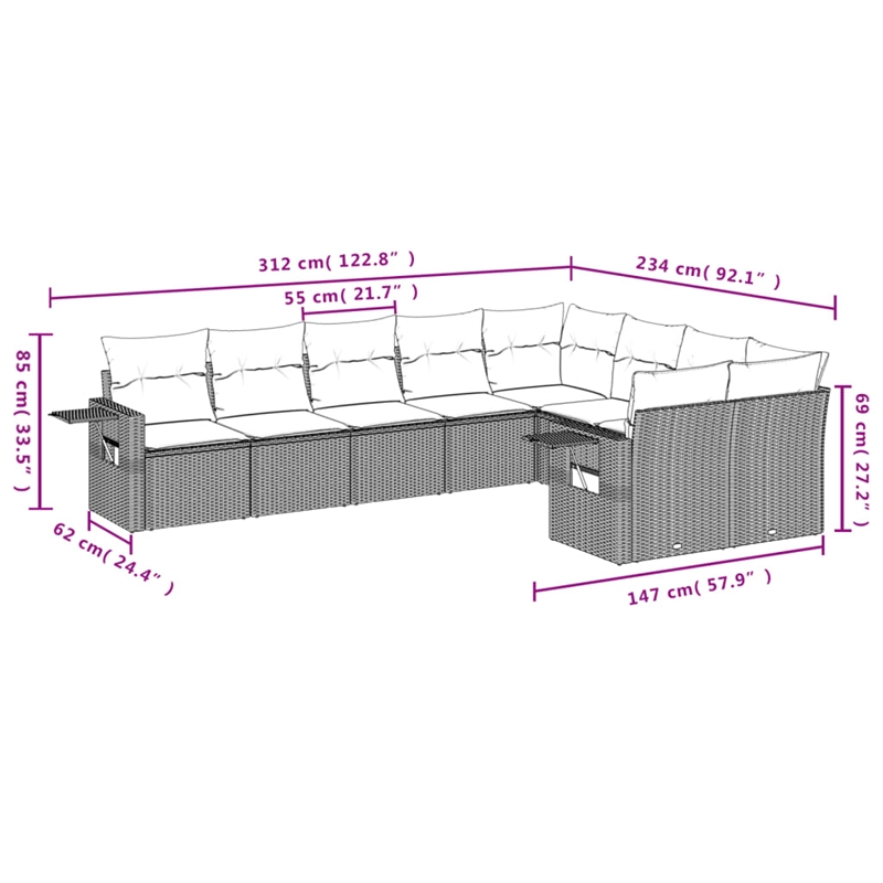Afuera Living Contemporary Poly Rattan Patio Sofa Set in Black/Blue