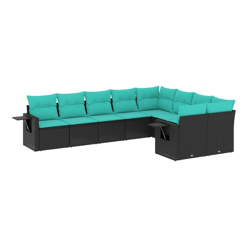 Afuera Living Contemporary Poly Rattan Patio Sofa Set in Black/Blue