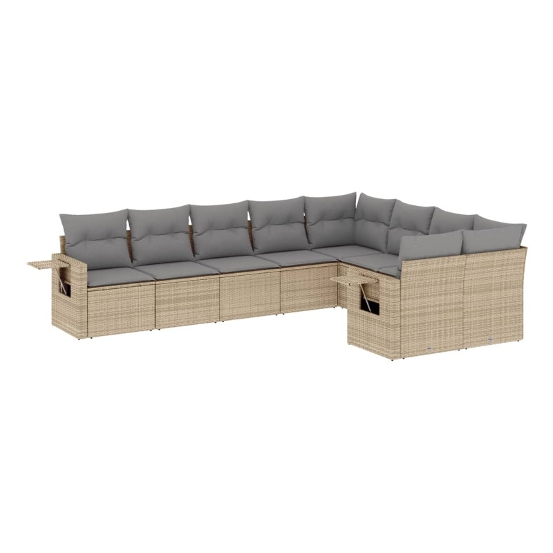 Afuera Living Contemporary 9 Piece Poly Rattan Sofa Set in Gray/Beige