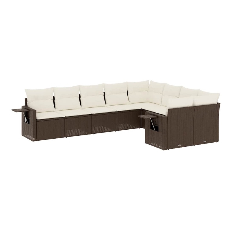 Afuera Living Contemporary 9 Piece Poly Rattan Sofa Set in Brown/Cream