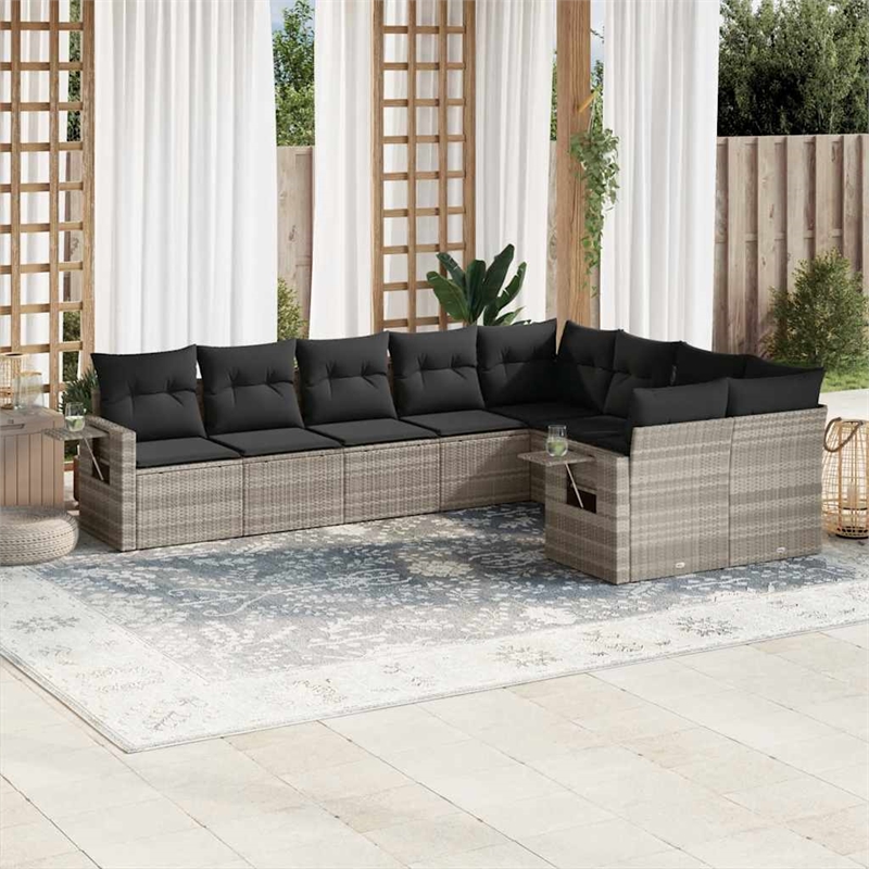 Afuera Living Contemporary Synthetic Poly Rattan 9 Piece  Sofa Set in Gray