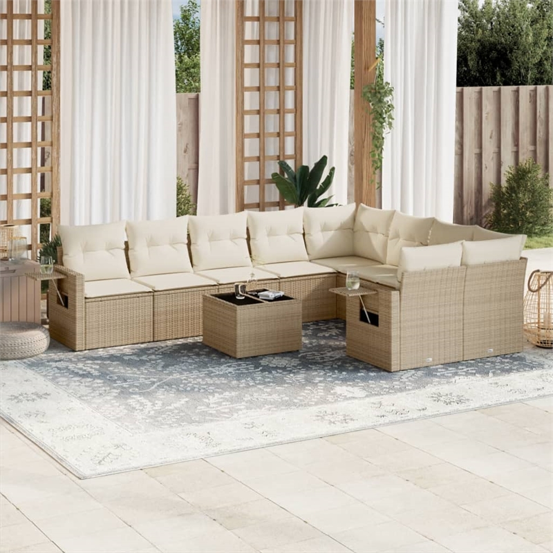 Afuera Living Contemporary 10 Piece Poly Rattan Sofa Set in Beige