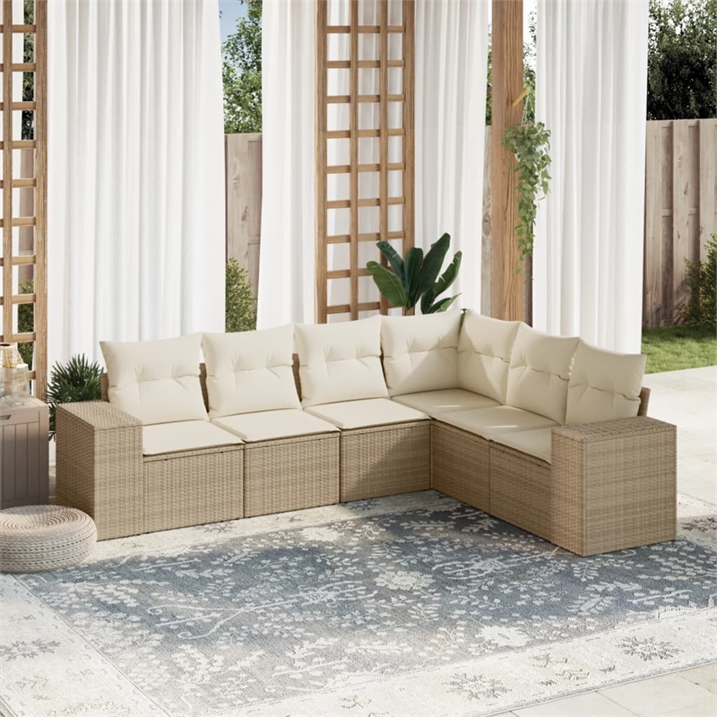 Afuera Living Contemporary 6 Piece Poly Rattan Large Sofa Set in Beige