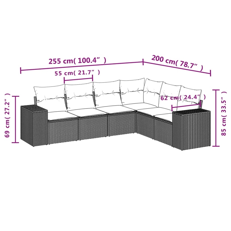 Afuera Living Contemporary 6 Piece Poly Rattan Large Sofa Set in Beige
