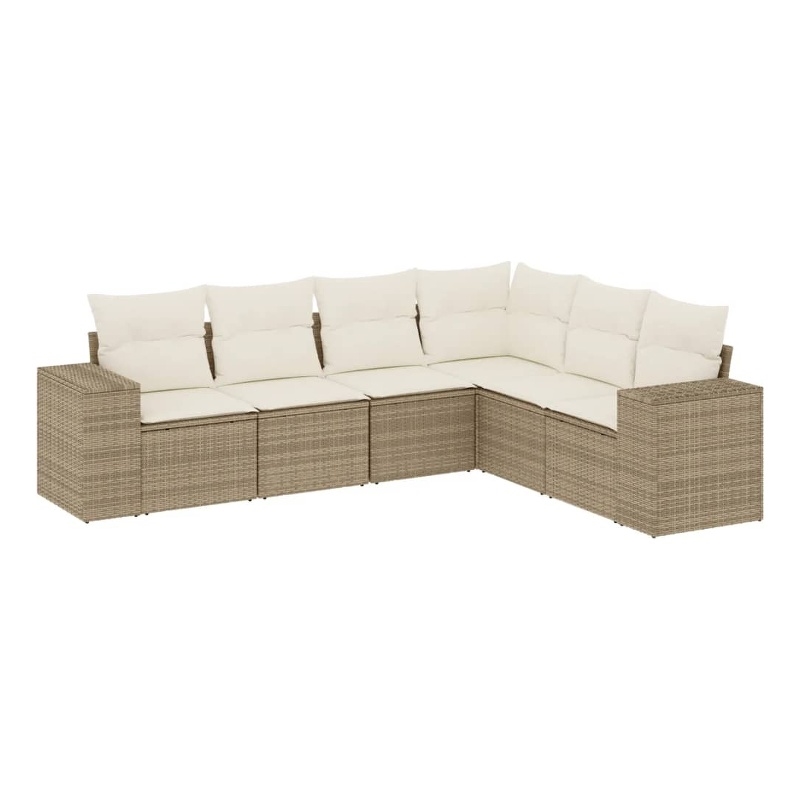 Afuera Living Contemporary 6 Piece Poly Rattan Large Sofa Set in Beige