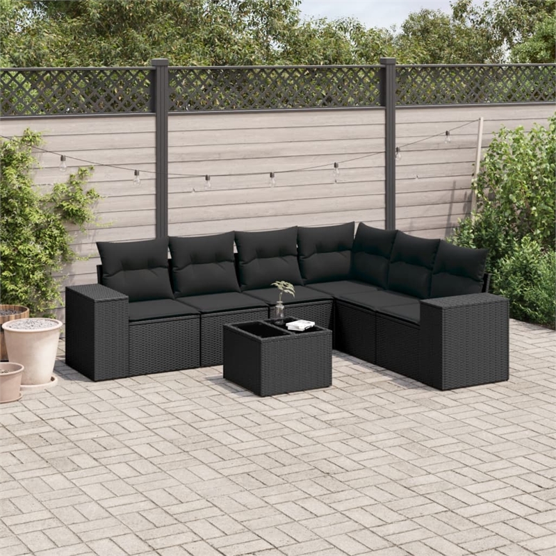 Afuera Living Contemporary 7 Piece Poly Rattan Sofa Set in Black