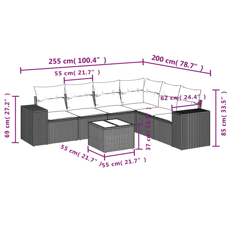 Afuera Living Contemporary 7 Piece Poly Rattan Sofa Set in Black