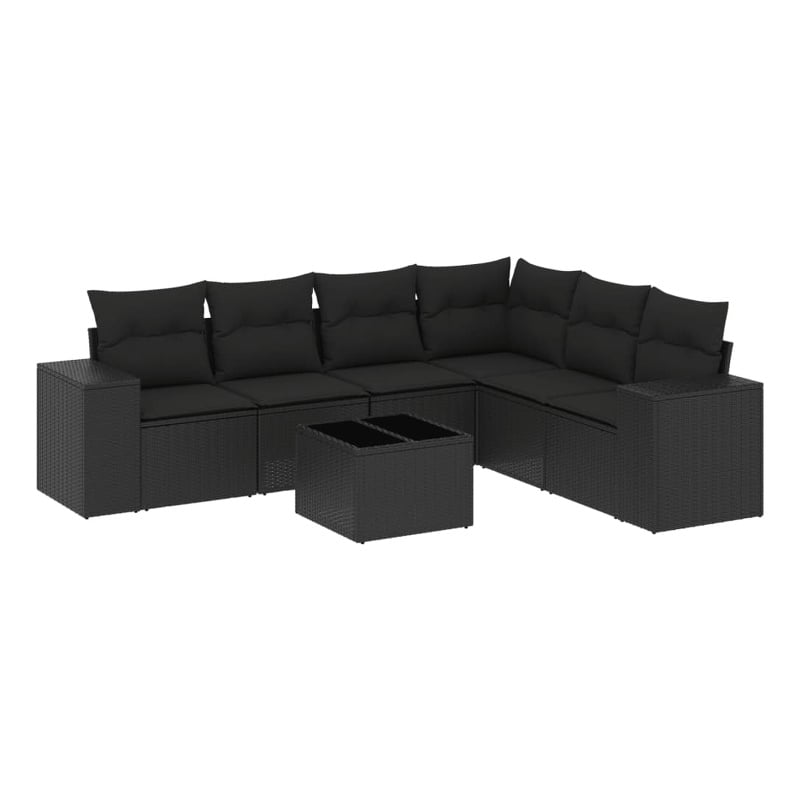 Afuera Living Contemporary 7 Piece Poly Rattan Sofa Set in Black