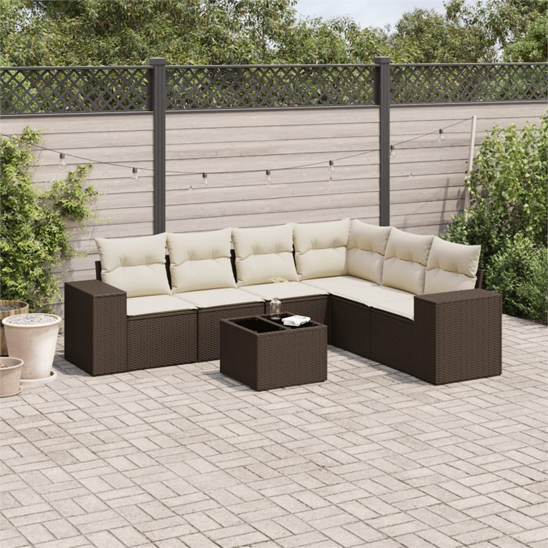 Afuera Living Contemporary 7 Piece Poly Rattan Sofa Set in Brown/Cream