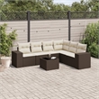 Afuera Living Contemporary 7 Piece Poly Rattan Sofa Set in Brown/Cream