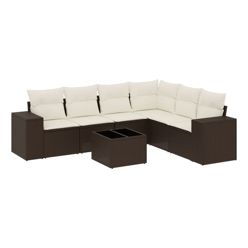 Afuera Living Contemporary 7 Piece Poly Rattan Sofa Set in Brown/Cream