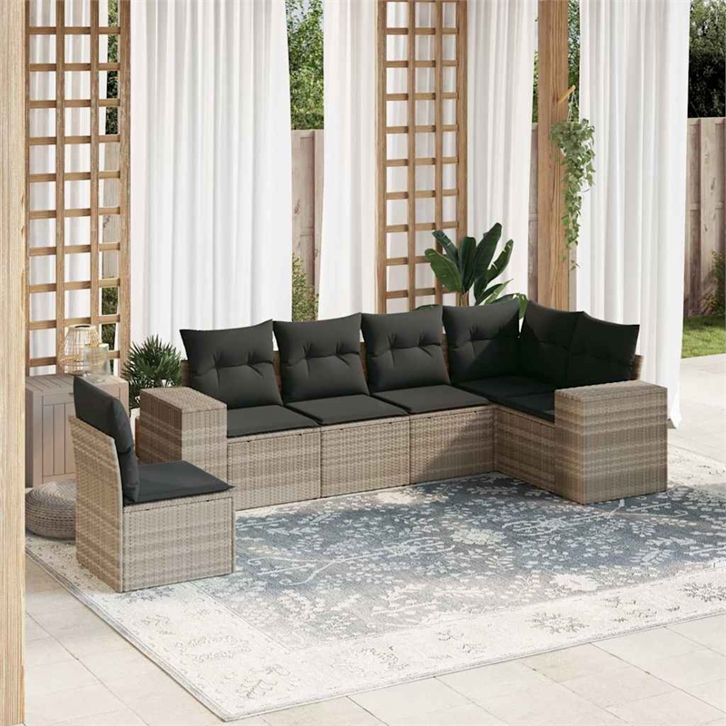 Afuera Living Contemporary 6 Piece Poly Rattan Sofa Set in Gray