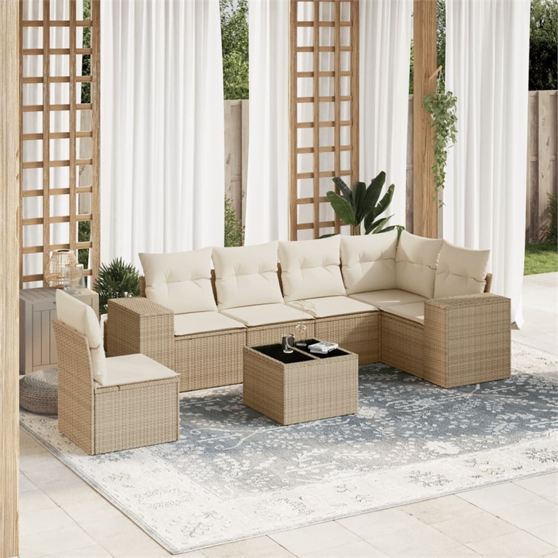 Afuera Living Contemporary 7 Piece Poly Rattan Sofa Set in Beige
