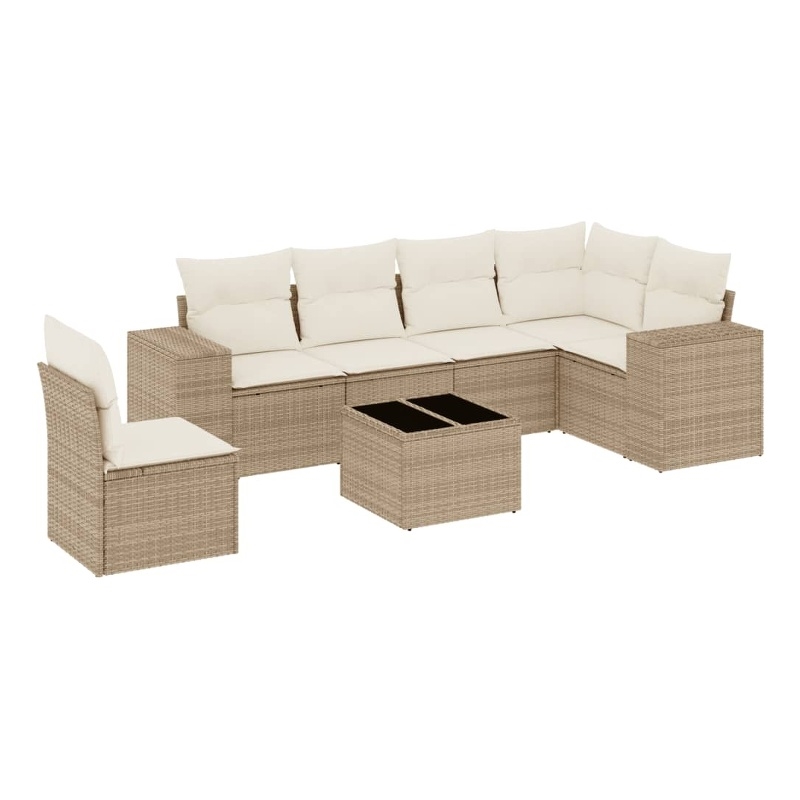Afuera Living Contemporary 7 Piece Poly Rattan Sofa Set in Beige