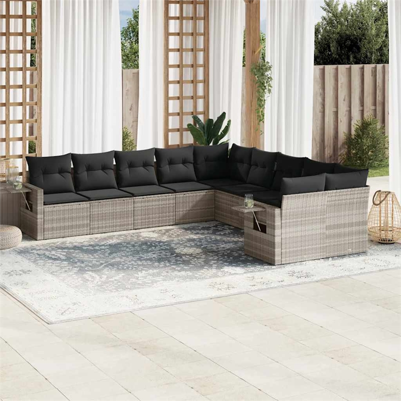 Afuera Living Contemporary 10 Piece Poly Rattan Sofa Set in Gray