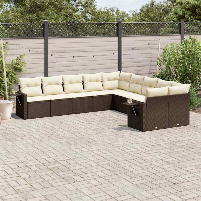 Afuera Living Contemporary 10 Piece Poly Rattan Sofa Set in Brown/Cream