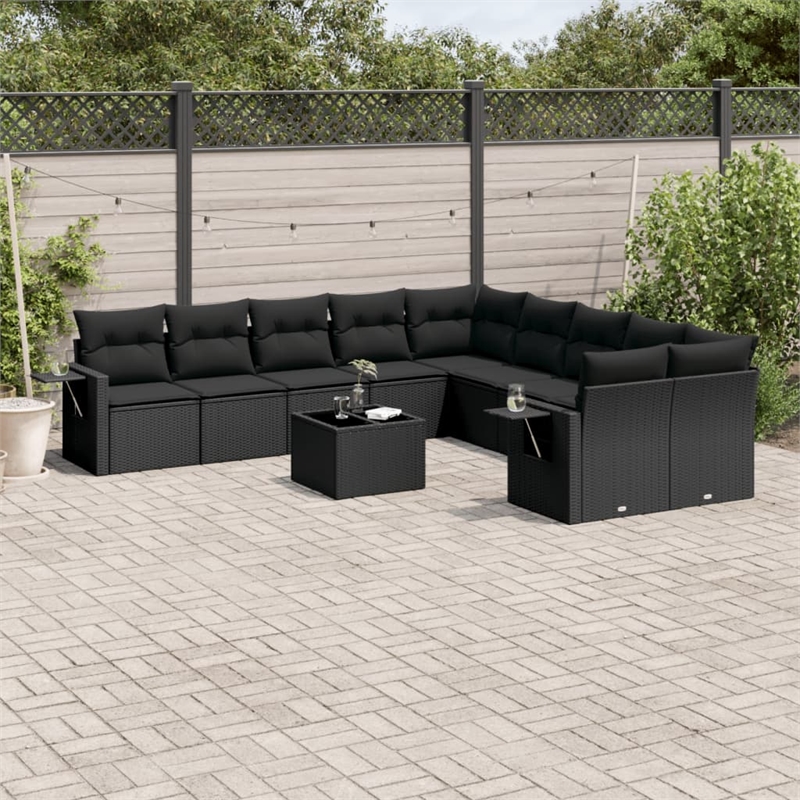 Afuera Living Contemporary 11 Piece Poly Rattan Sofa Set in Black