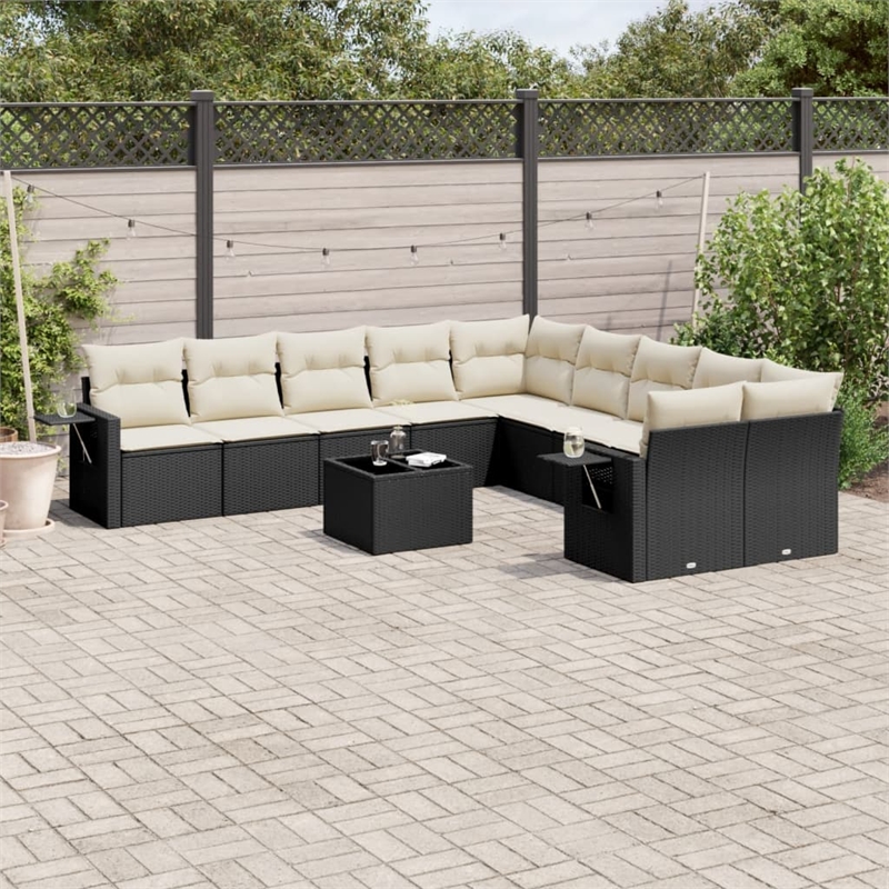 Afuera Living Contemporary 11 Piece Poly Rattan Sofa Set in Black