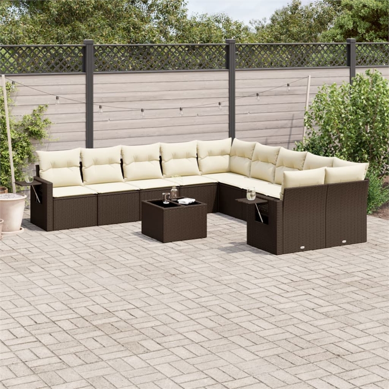 Afuera Living 11 Piece Poly Rattan Large Sofa Set in Brown/Cream
