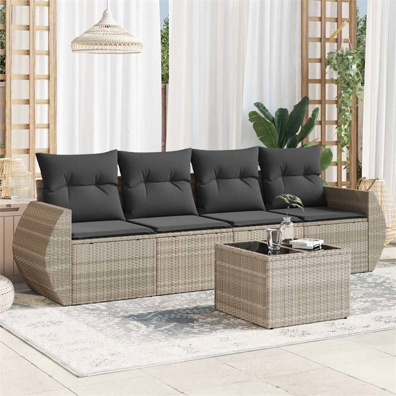 Afuera Living Contemporary 5 Piece Poly Rattan Sofa Set in Gray