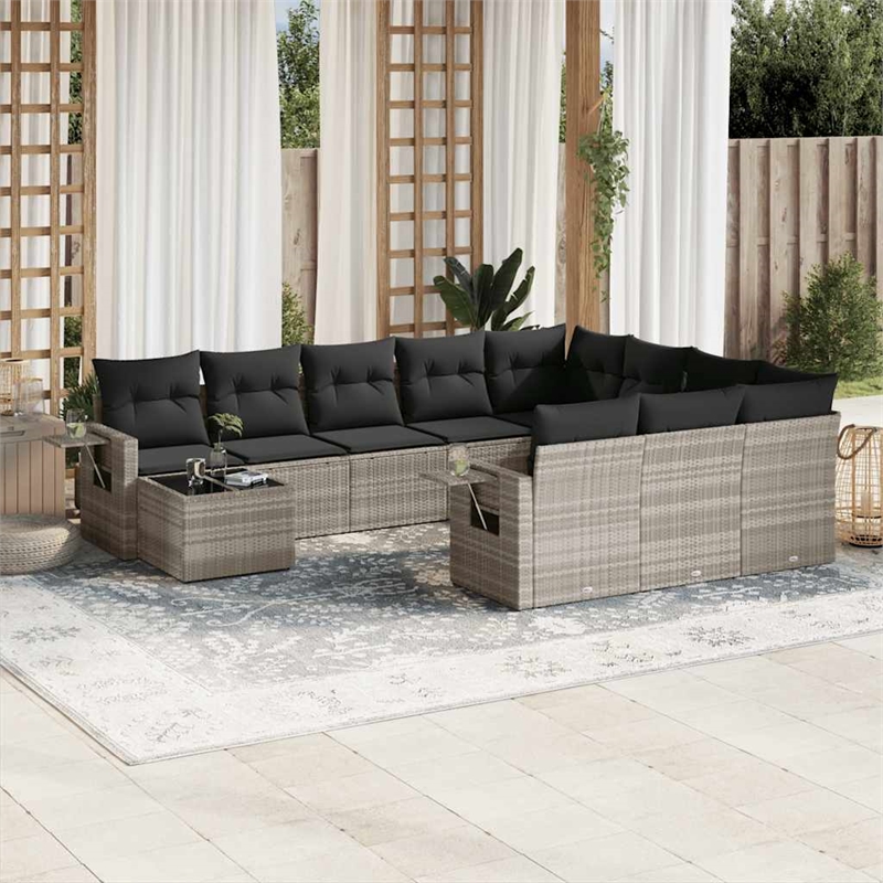 Afuera Living Contemporary Synthetic Poly Rattan 11 Piece  Sofa Set in Gray