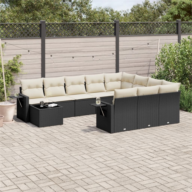 Afuera Living Contemporary 11 Piece Poly Rattan Sofa Set in Black