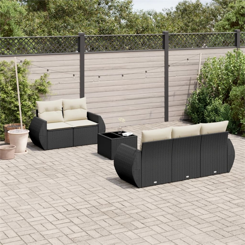 Afuera Living Contemporary 6 Piece Poly Rattan Sofa Set in Black/Cream