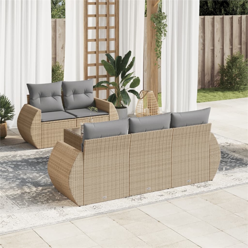 Afuera Living Contemporary 6 Piece Poly Rattan Sofa Set in Beige