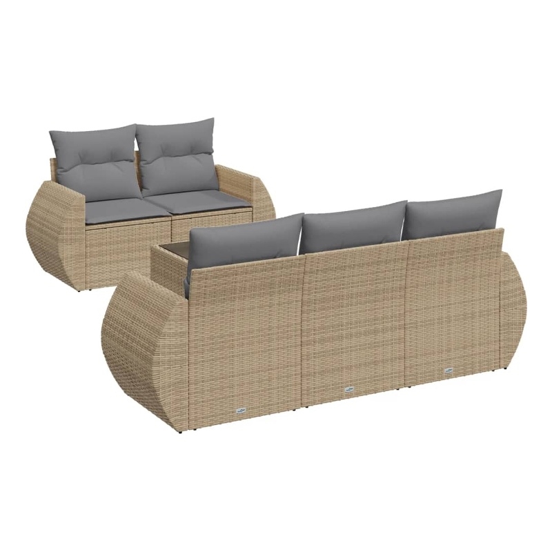 Afuera Living Contemporary 6 Piece Poly Rattan Sofa Set in Beige