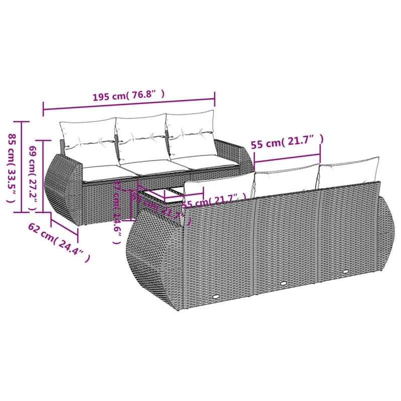 Afuera Living Contemporary 7 Piece Poly Rattan Sofa Set in Beige
