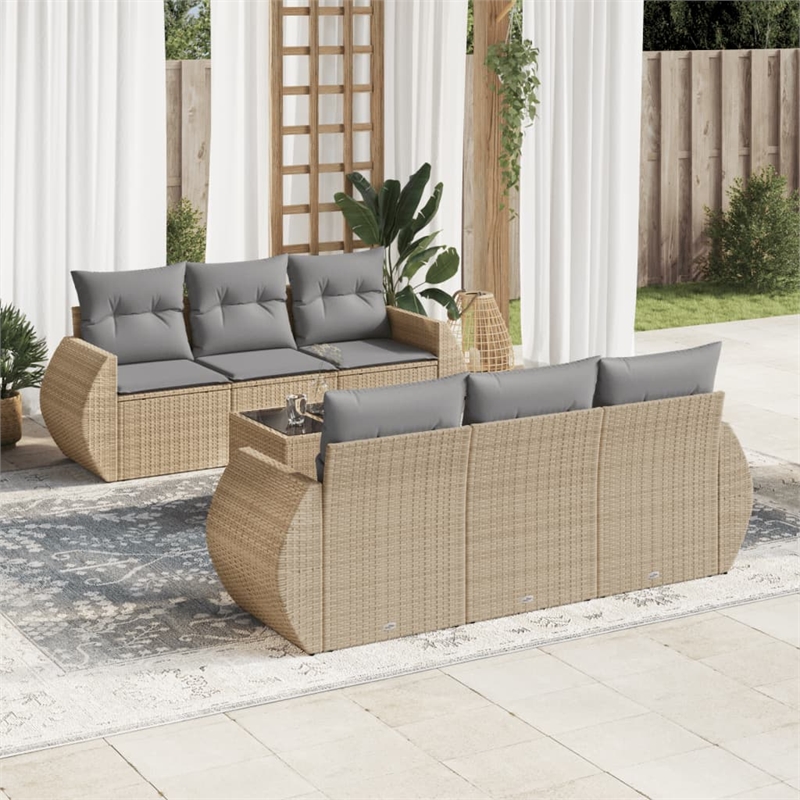 Afuera Living Contemporary 7 Piece Poly Rattan Sofa Set in Gray/Beige