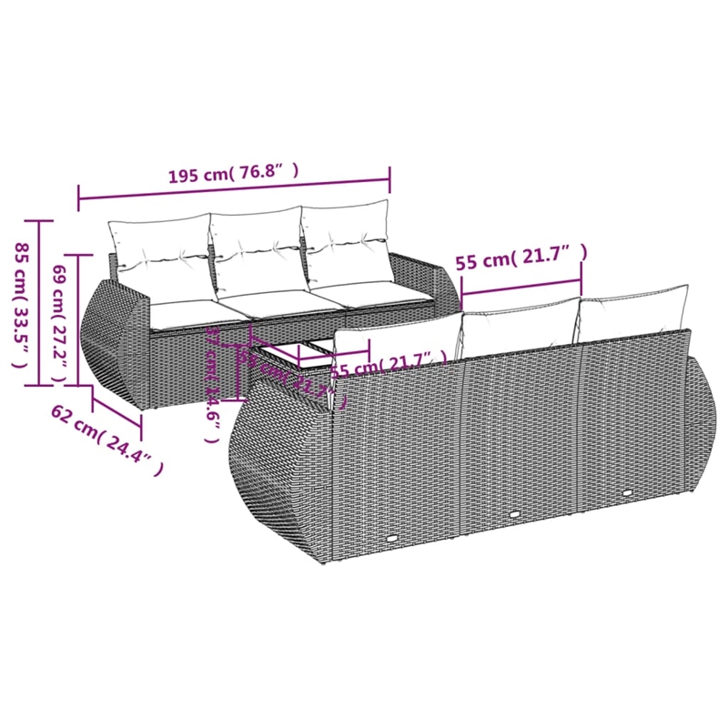 Afuera Living Contemporary 7 Piece Poly Rattan Sofa Set in Gray/Beige