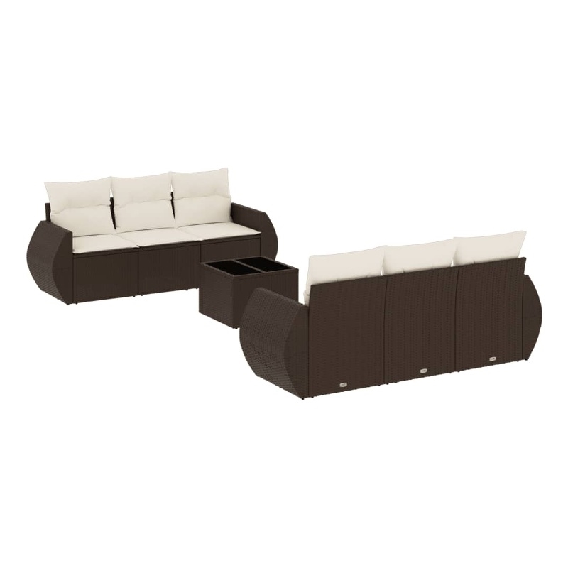 Afuera Living Contemporary 7 Piece Poly Rattan Sofa Set in Brown/Cream