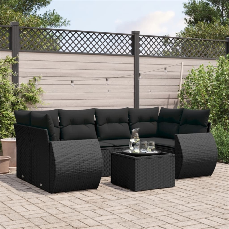 Afuera Living Contemporary 7 Piece Poly Rattan Sofa Set in Black