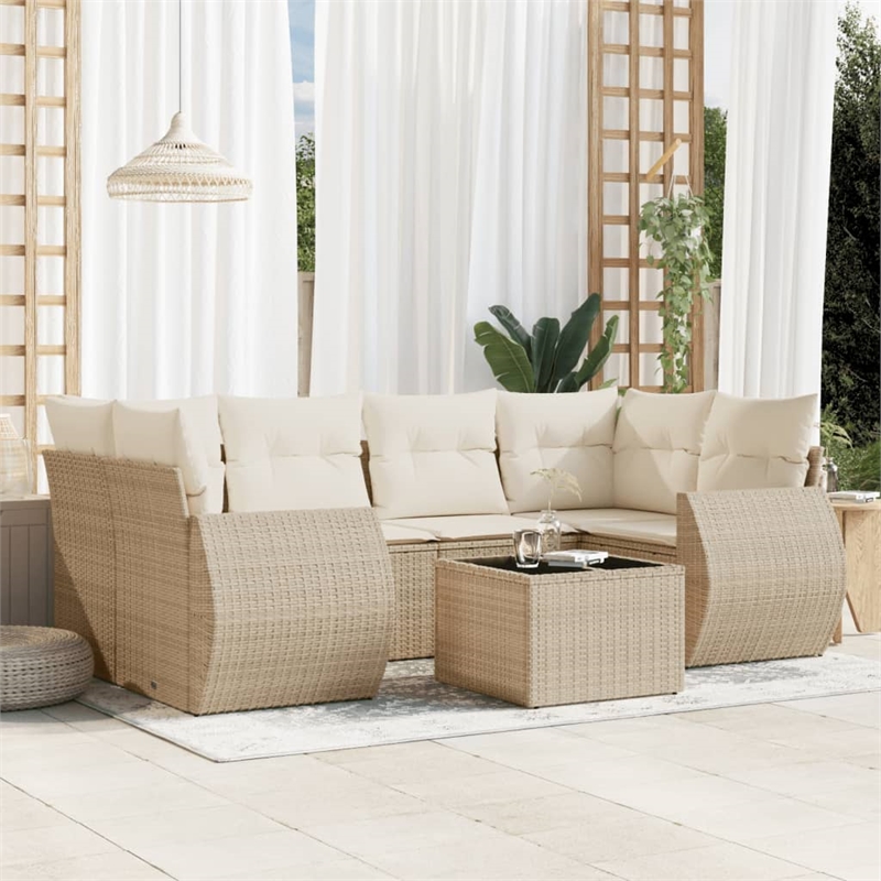 Afuera Living Contemporary 7 Piece Poly Rattan Sofa Set in Beige