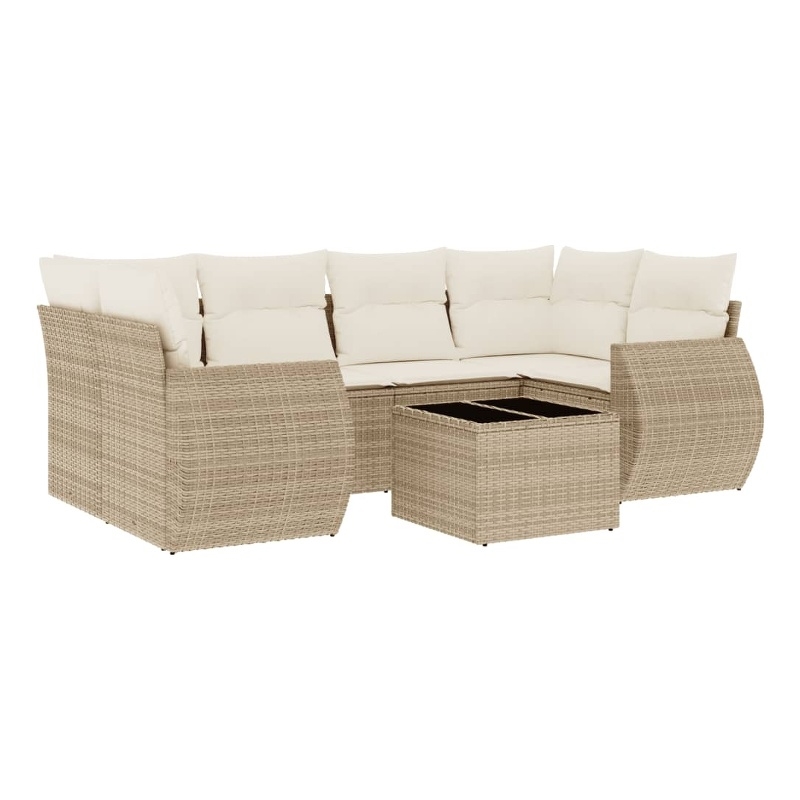Afuera Living Contemporary 7 Piece Poly Rattan Sofa Set in Beige