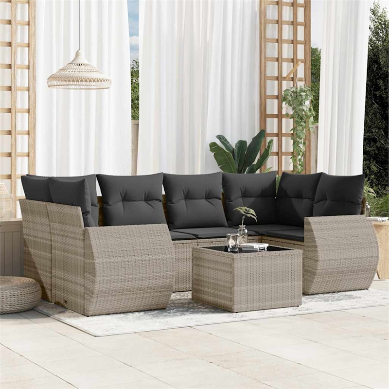 Afuera Living Contemporary 7 Piece Poly Rattan Sofa Set in Gray