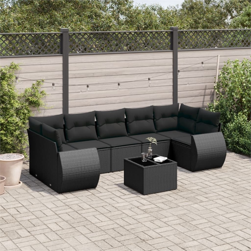 Afuera Living Contemporary 8 Piece Poly Rattan Sofa Set in Black