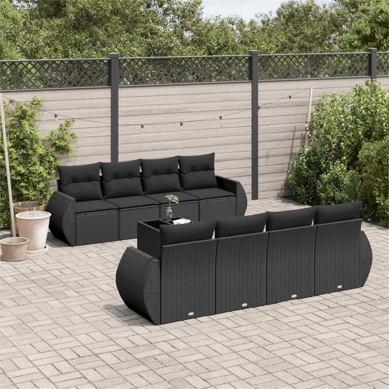 Afuera Living Contemporary 9 Piece Poly Rattan Sofa Set in Black