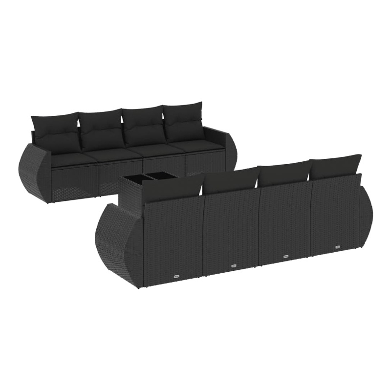 Afuera Living Contemporary 9 Piece Poly Rattan Sofa Set in Black