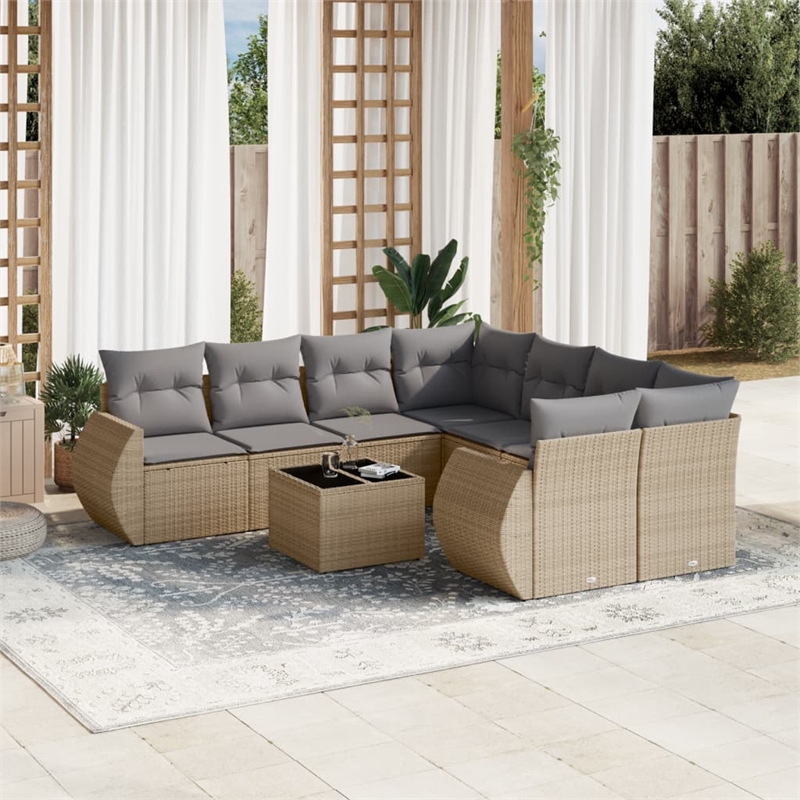 Afuera Living Contemporary 9 Piece Poly Rattan Sofa Set in Gray/Beige