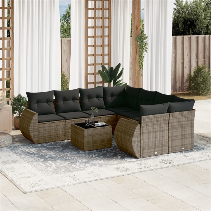 Afuera Living Contemporary Synthetic Poly Rattan 9 Piece  Sofa Set in Gray
