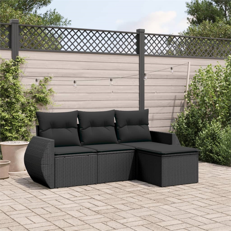 Afuera Living Contemporary 4 Piece Poly Rattan Sofa Set in Black