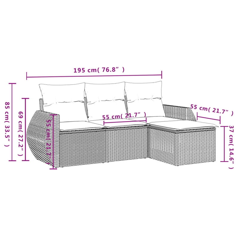 Afuera Living Contemporary 4 Piece Poly Rattan Sofa Set in Black