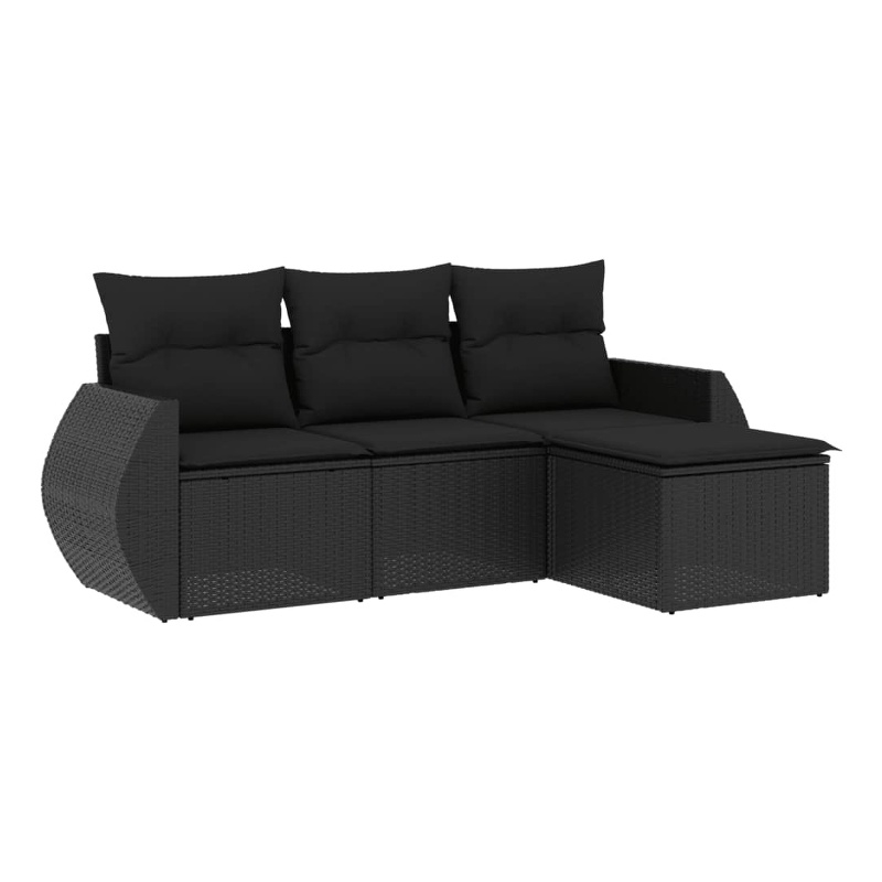 Afuera Living Contemporary 4 Piece Poly Rattan Sofa Set in Black