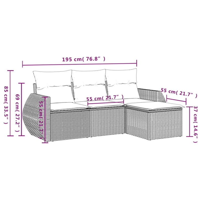 Afuera Living Contemporary 4 Piece Poly Rattan Sofa Set in Black/Cream