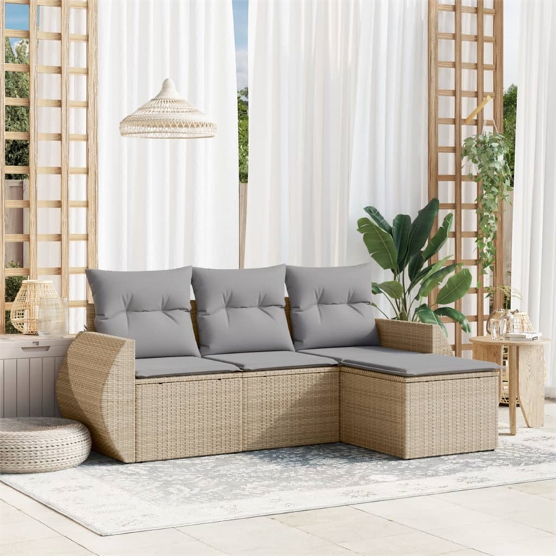 Afuera Living Contemporary 4 Piece Poly Rattan Small Sofa Set in Beige