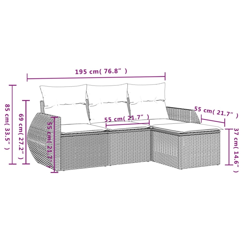 Afuera Living Contemporary 4 Piece Poly Rattan Small Sofa Set in Beige