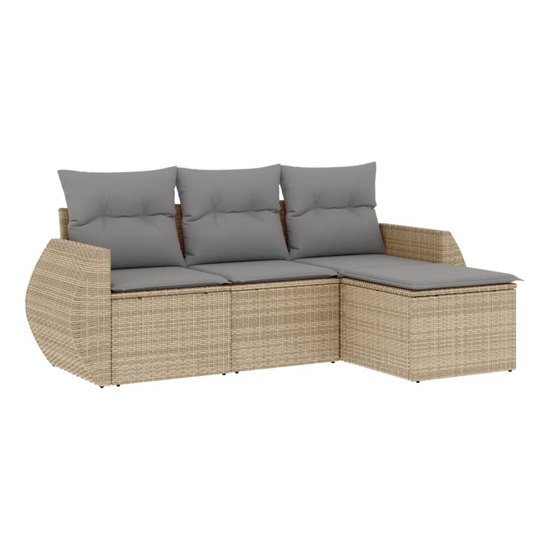 Afuera Living Contemporary 4 Piece Poly Rattan Small Sofa Set in Beige
